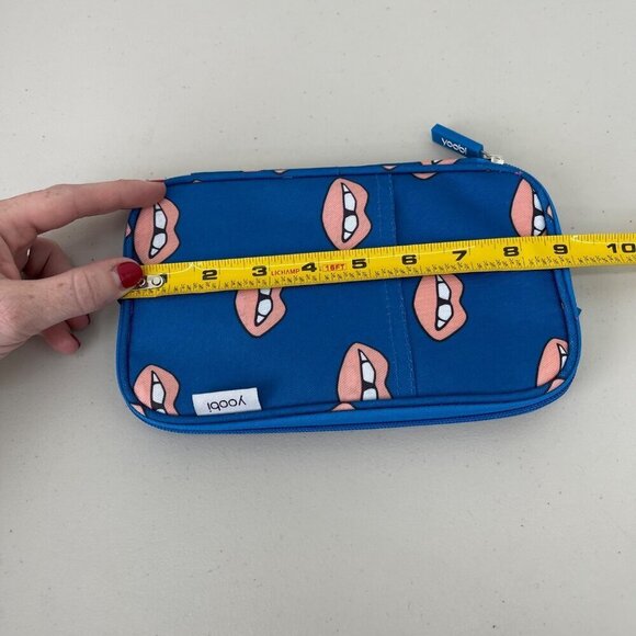 Yoobi Pencil Pens Marker Calculator Cell Phone Case Zip Pockets Blue Mouth Lips - Picture 4 of 5